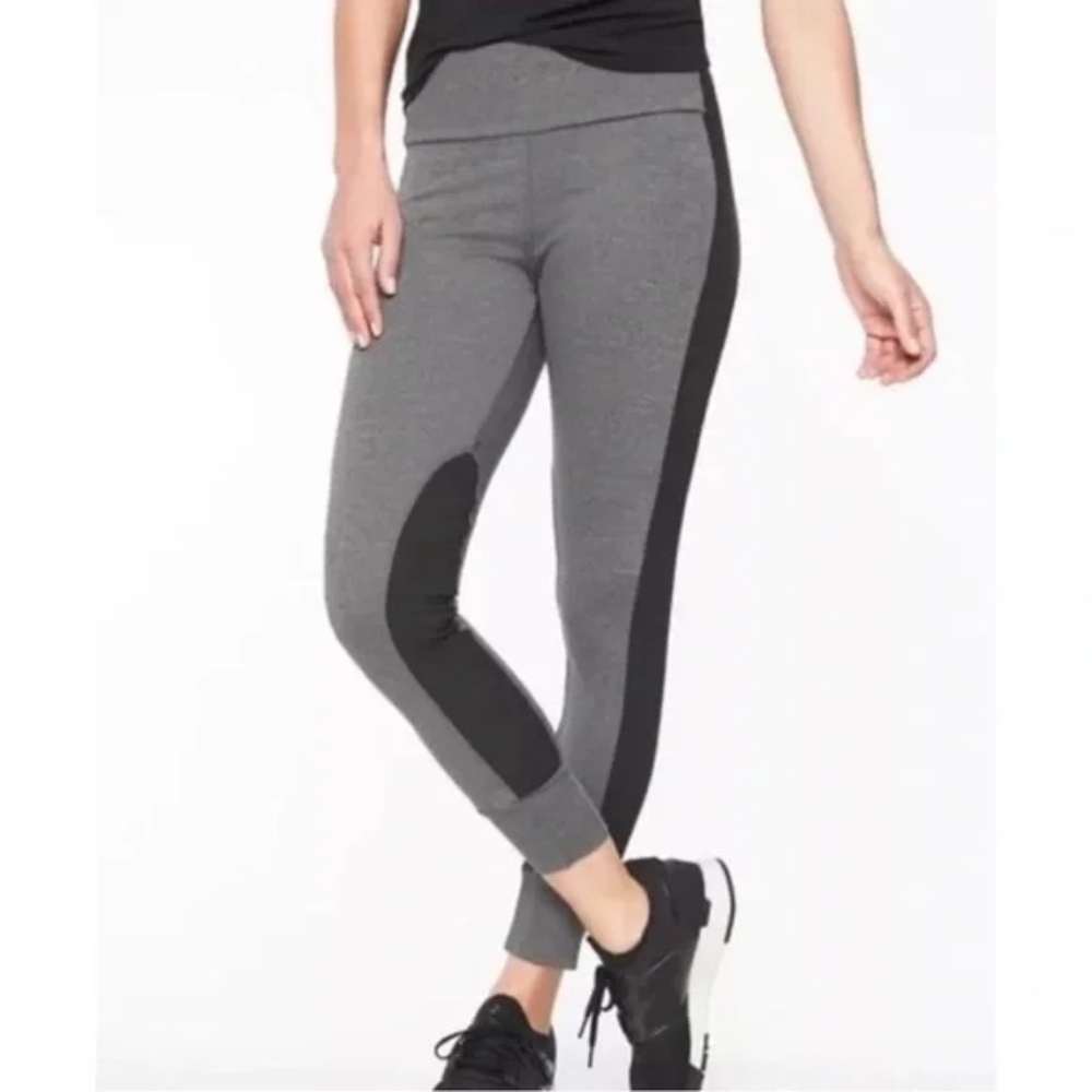 Athleta Essex Hybrid Tights Leggings Hiking Yoga Active Gray & Black Size Medium